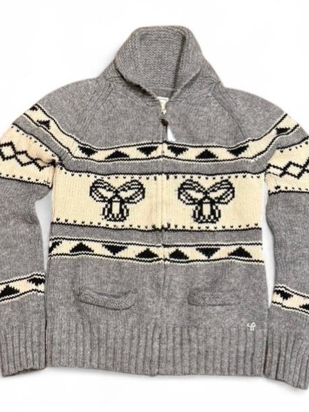 Y2K Tna Aztec Mockneck Slim Fit Zip Up Knit Sweater